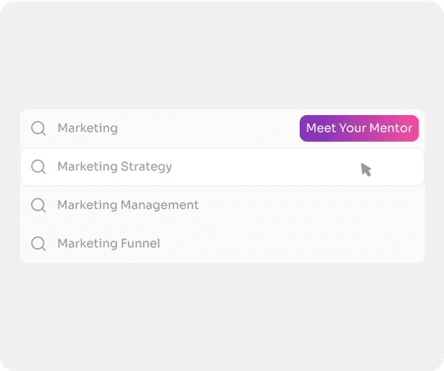 Mentorship topic selection dropdown with categories like Marketing Strategy and Funnel on the VentureGrid platform.